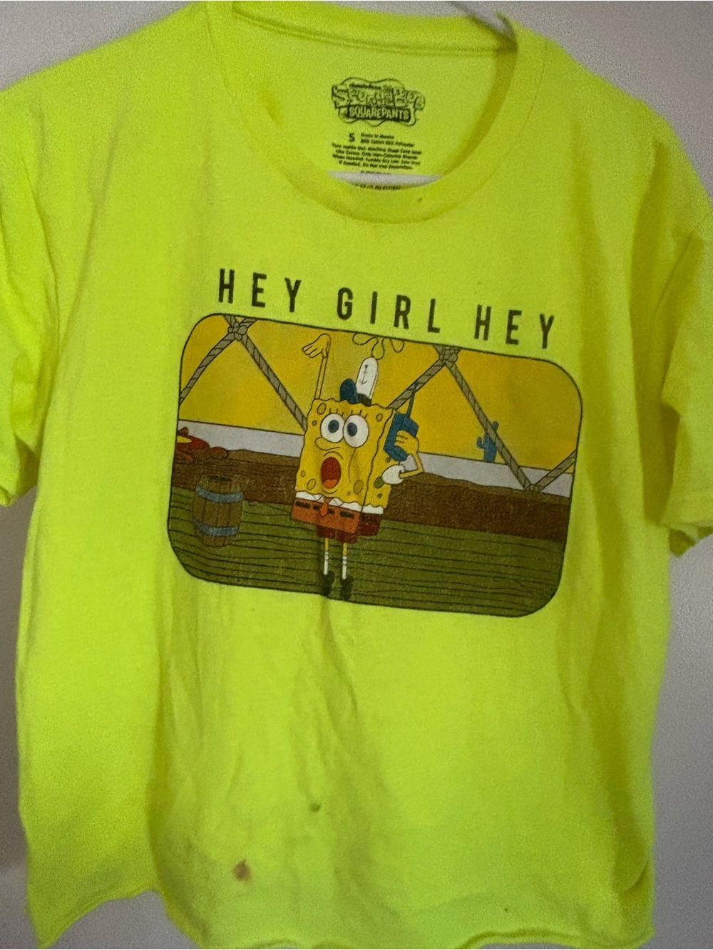 SpongeBob SquarePants Neon Yellow Graphic Tee - 'Hey Girl Hey'